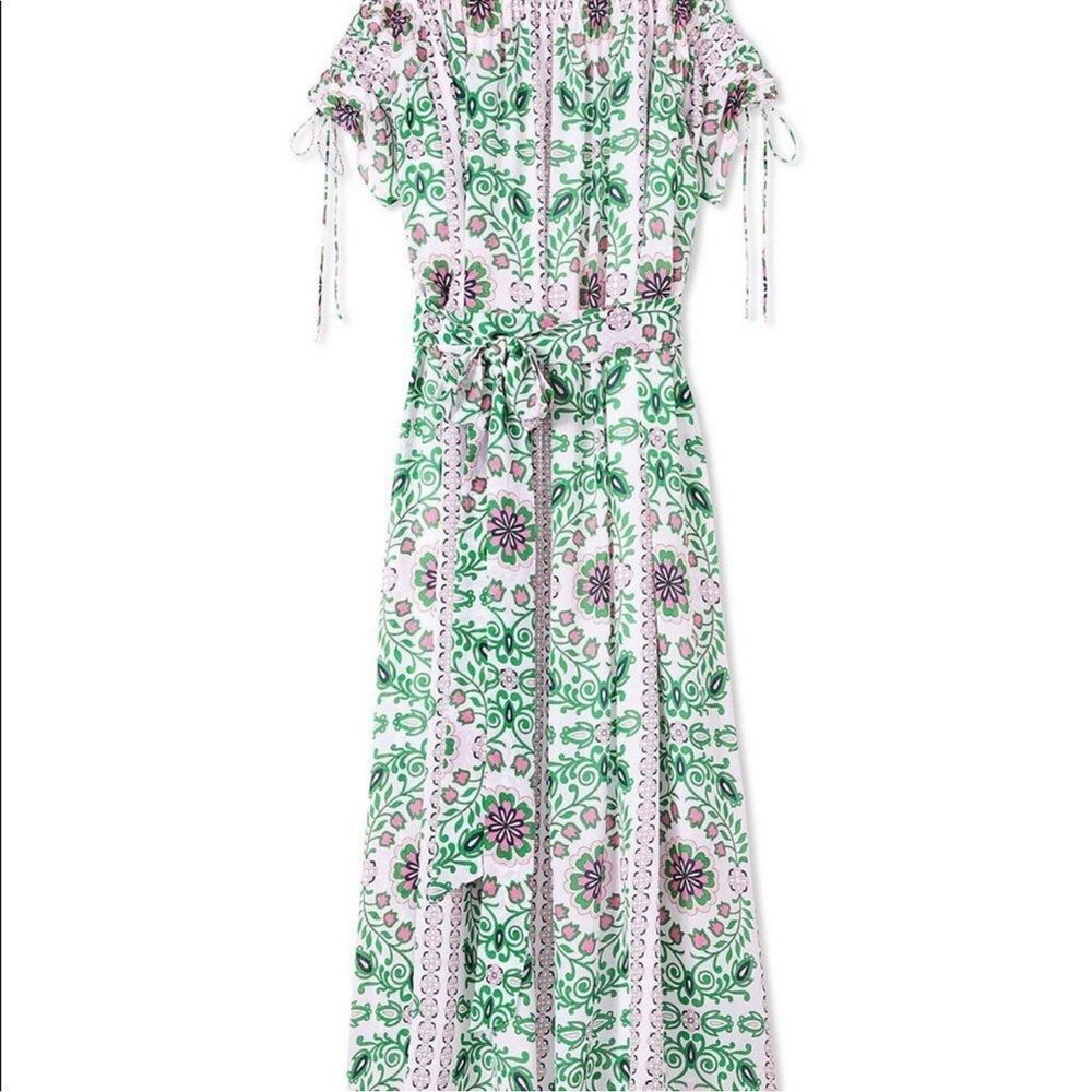 Tory Burch Asilomar Garden Party Asilomar Floral Dress White Purple Green 10 - Picture 3 of 13